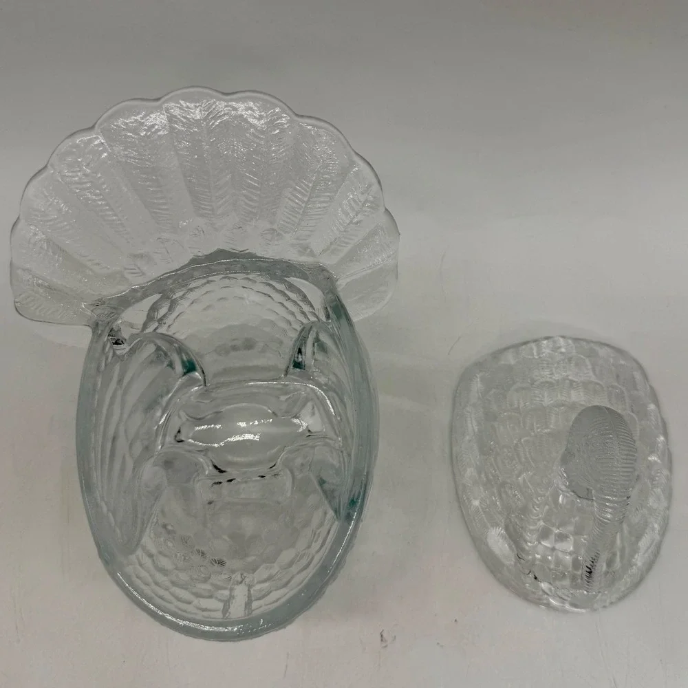 Clear Pressed Glass Turkey Candy Dish Thanksgiving Lidded Centerpiece Vintage